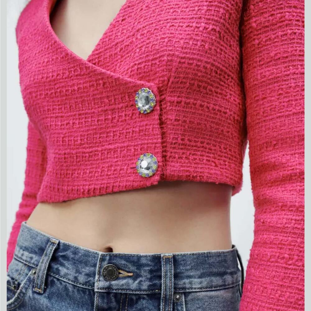 ZARA Tweed Structured Crop Blazer Size Small NWT - Picture 3 of 13